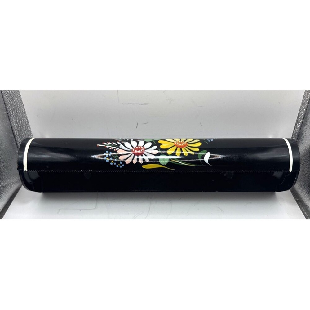 Vtg Metal Kitchen Wrap Dispenser Foil Wax Paper Towel Holder Wall Mount Black